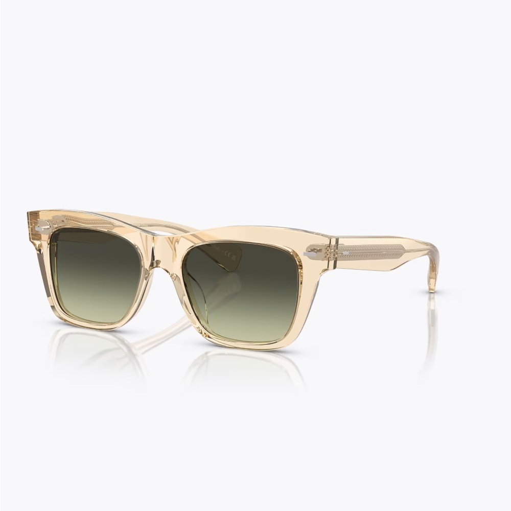 Oliver Peoples Translucent Cream Acetate Sunglasses with Green Gradient Lenses
